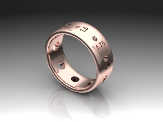 Sock Weight Metric Needle Gauge Ring, 14K Gold