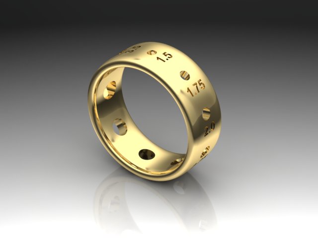 Sock Weight Metric Needle Gauge Ring, 14K Gold
